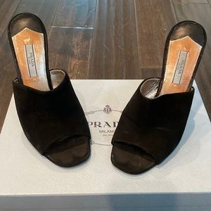 Black suede Prada sandals